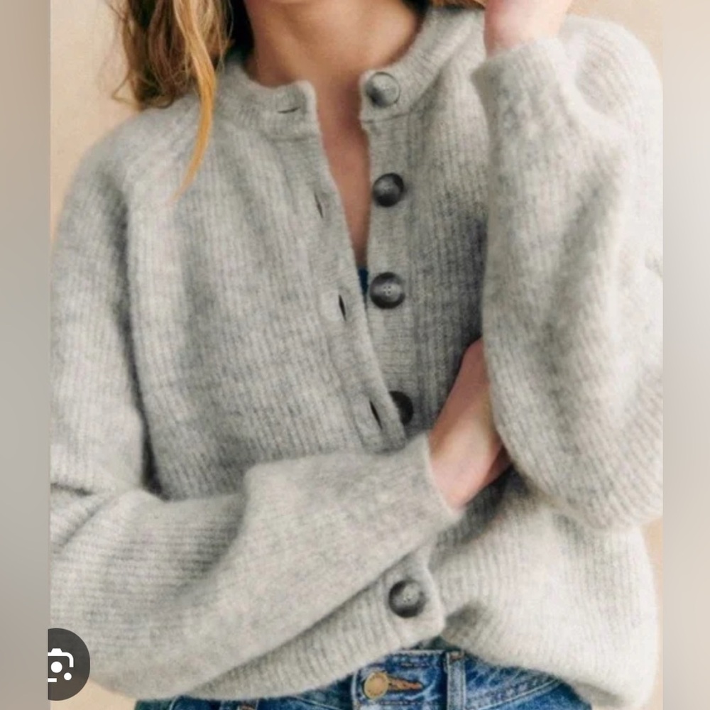 Sezane Othello Cardigan Sweater, Gray, Small
